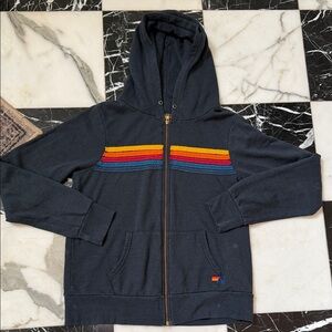 Aviator Nation dark blue / navy Full Zip up Hoodie with Colorful Stripes